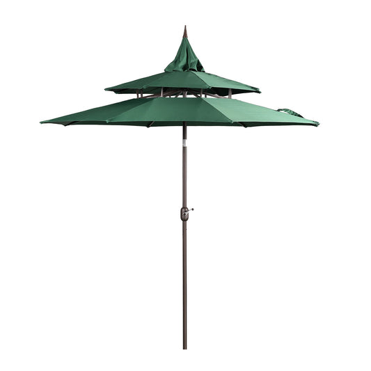 9FT 3-Tier Patio Umbrella with Crank Lift - Outdoor Table Umbrella - Sun Protection with 8 Ribs Patio Umbrella Aoodor LLC Green  