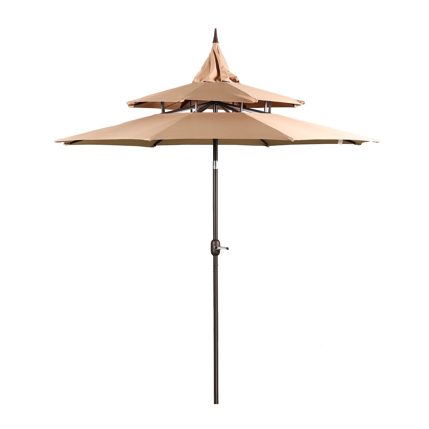 9FT 3-Tier Patio Umbrella with Crank Lift - Outdoor Table Umbrella - Sun Protection with 8 Ribs Patio Umbrella Aoodor LLC Brown  