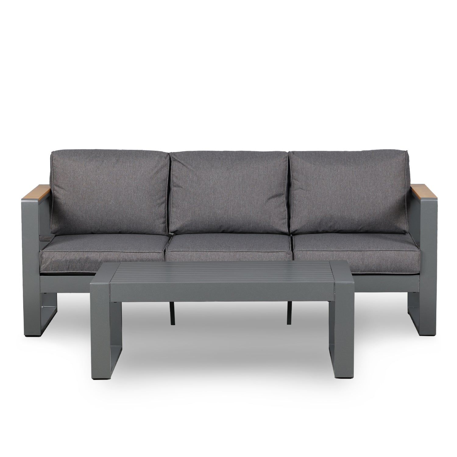 Outdoor Aluminum 3 Seater Sofa with Coffee Table Furniture Aoodor LLC Grey  