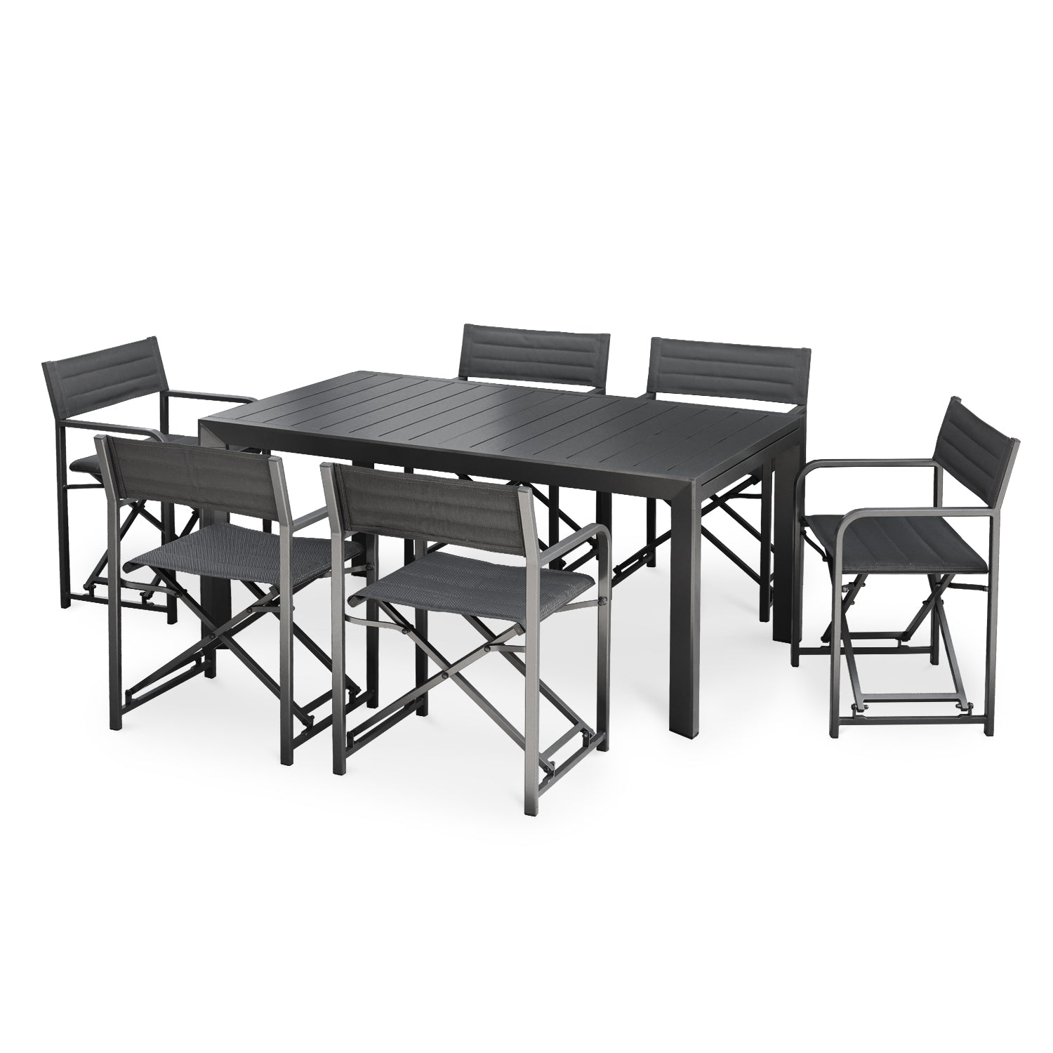 All-aluminum Stretch Table with Portable Aluminum Camping Chair Set Furniture Aoodor LLC Black 7pc 