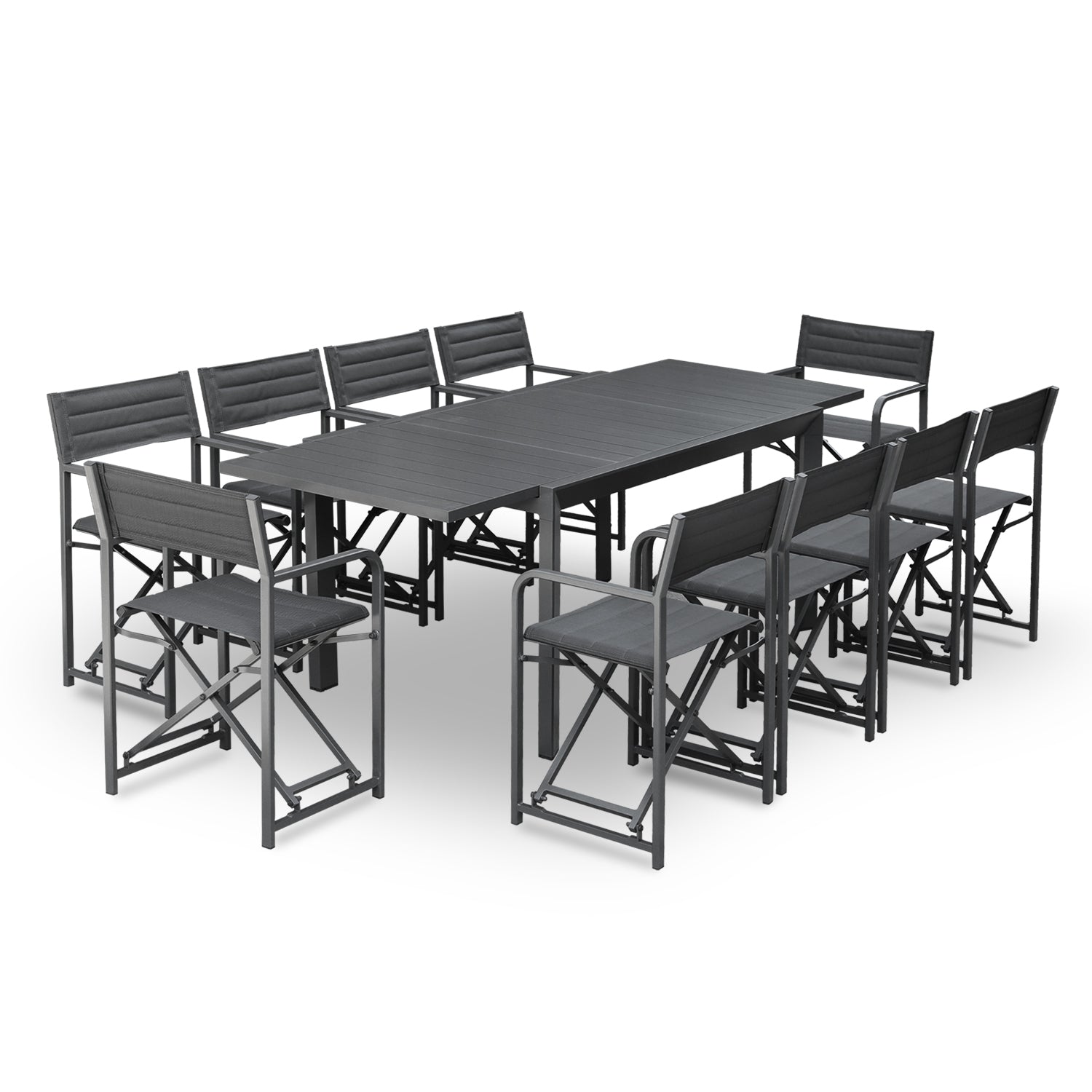 All-aluminum Stretch Table with Portable Aluminum Camping Chair Set Furniture Aoodor LLC Black 11pc 