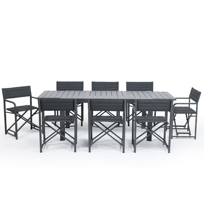 All-aluminum Stretch Table with Portable Aluminum Camping Chair Set Furniture Aoodor LLC Black 9pc 