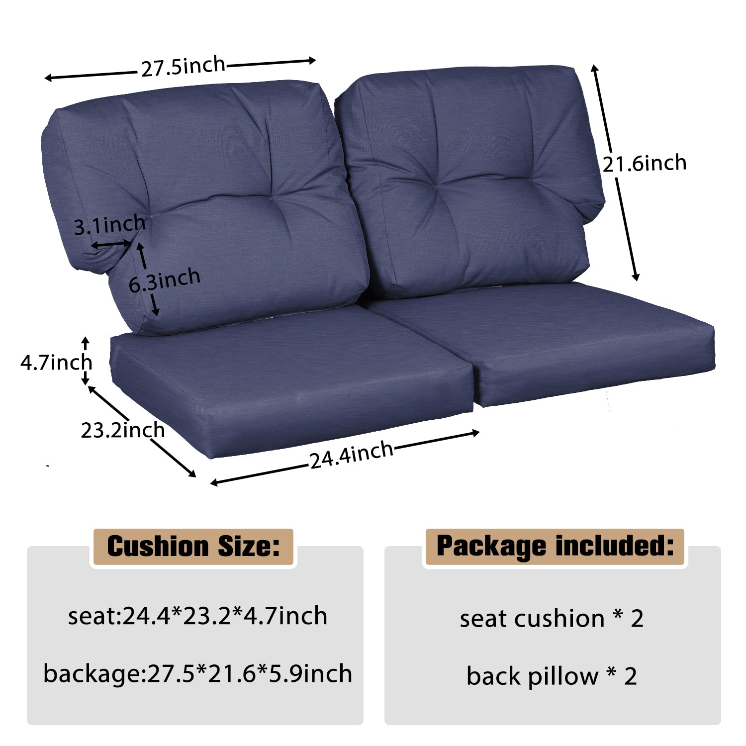 Deep Seating Loveseat Cushion Set, High-Quality Olefin Fabric