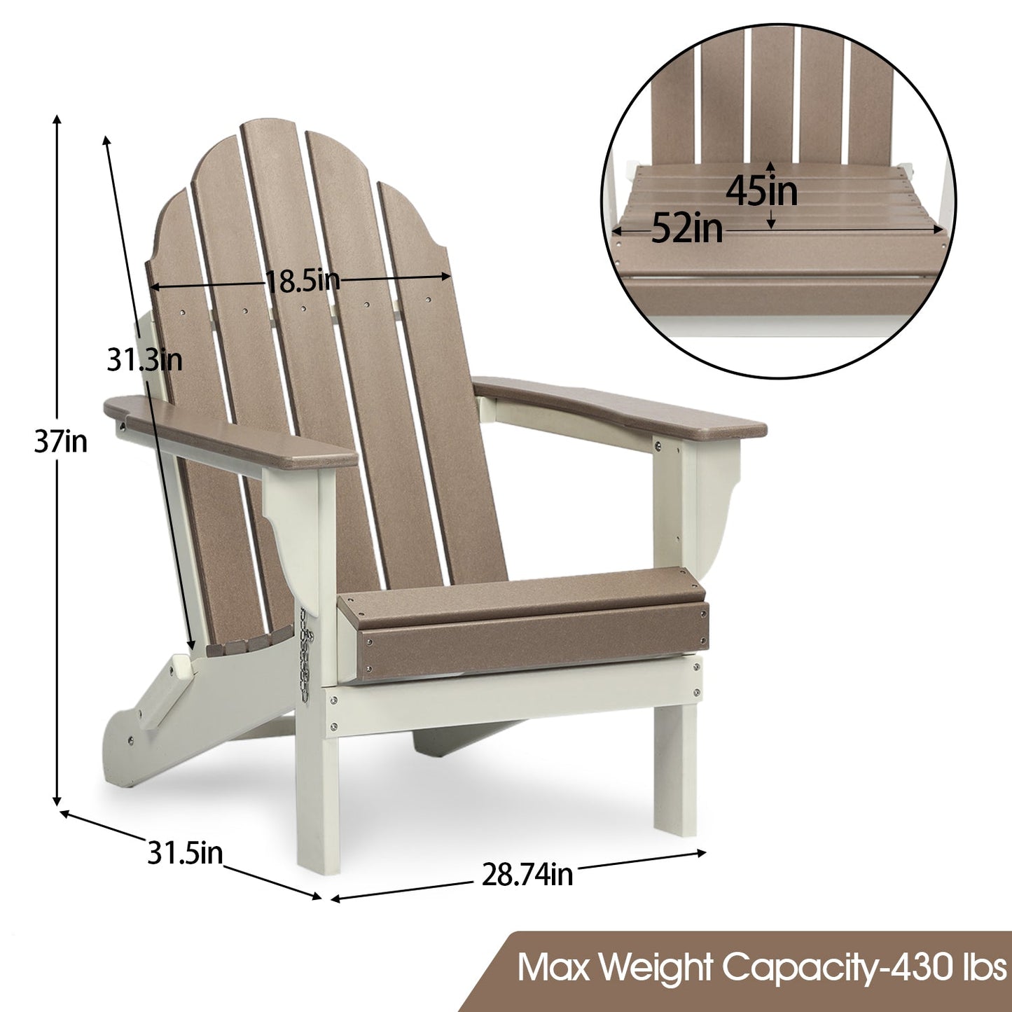 Folding Adirondack Chair 31.5'' (L) x 28.74'' (W) x 37'' (H) Furniture Aoodor   