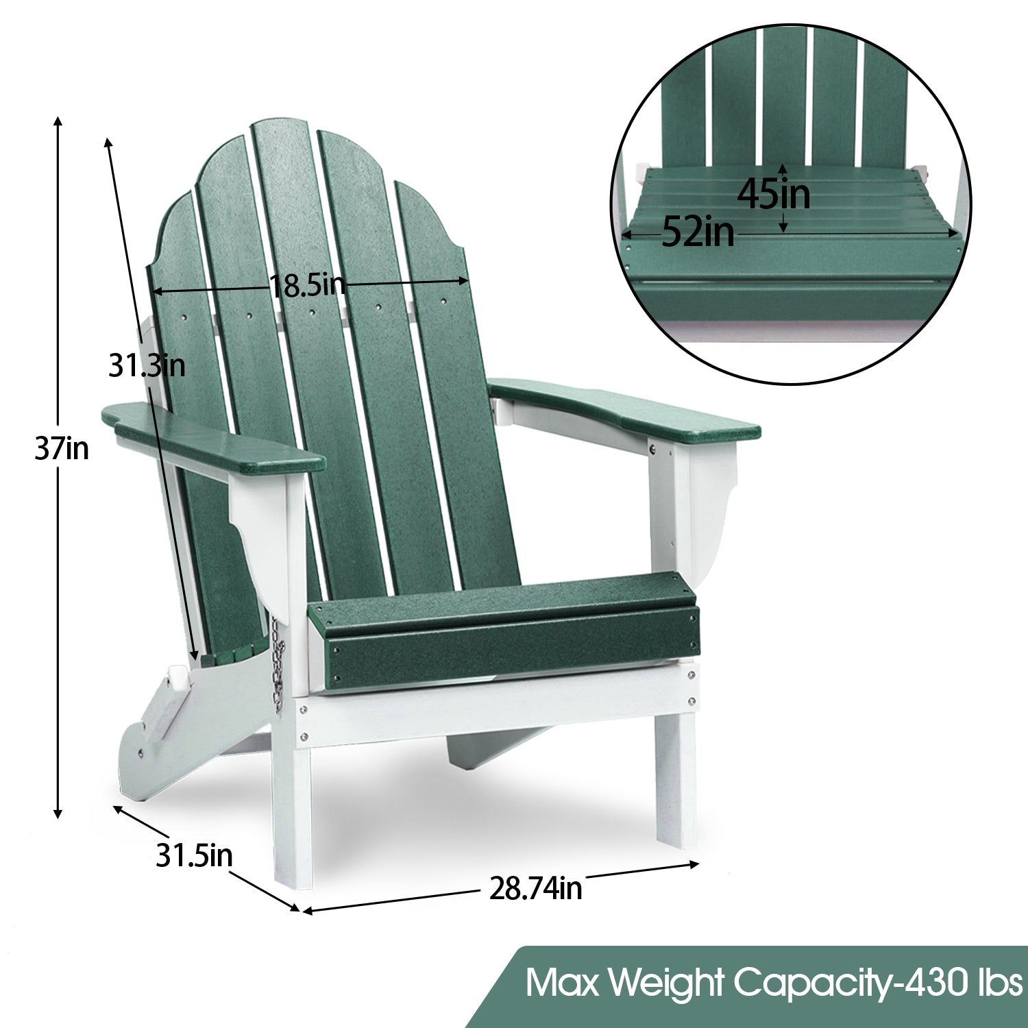 Folding Adirondack Chair 31.5'' (L) x 28.74'' (W) x 37'' (H) Furniture Aoodor   