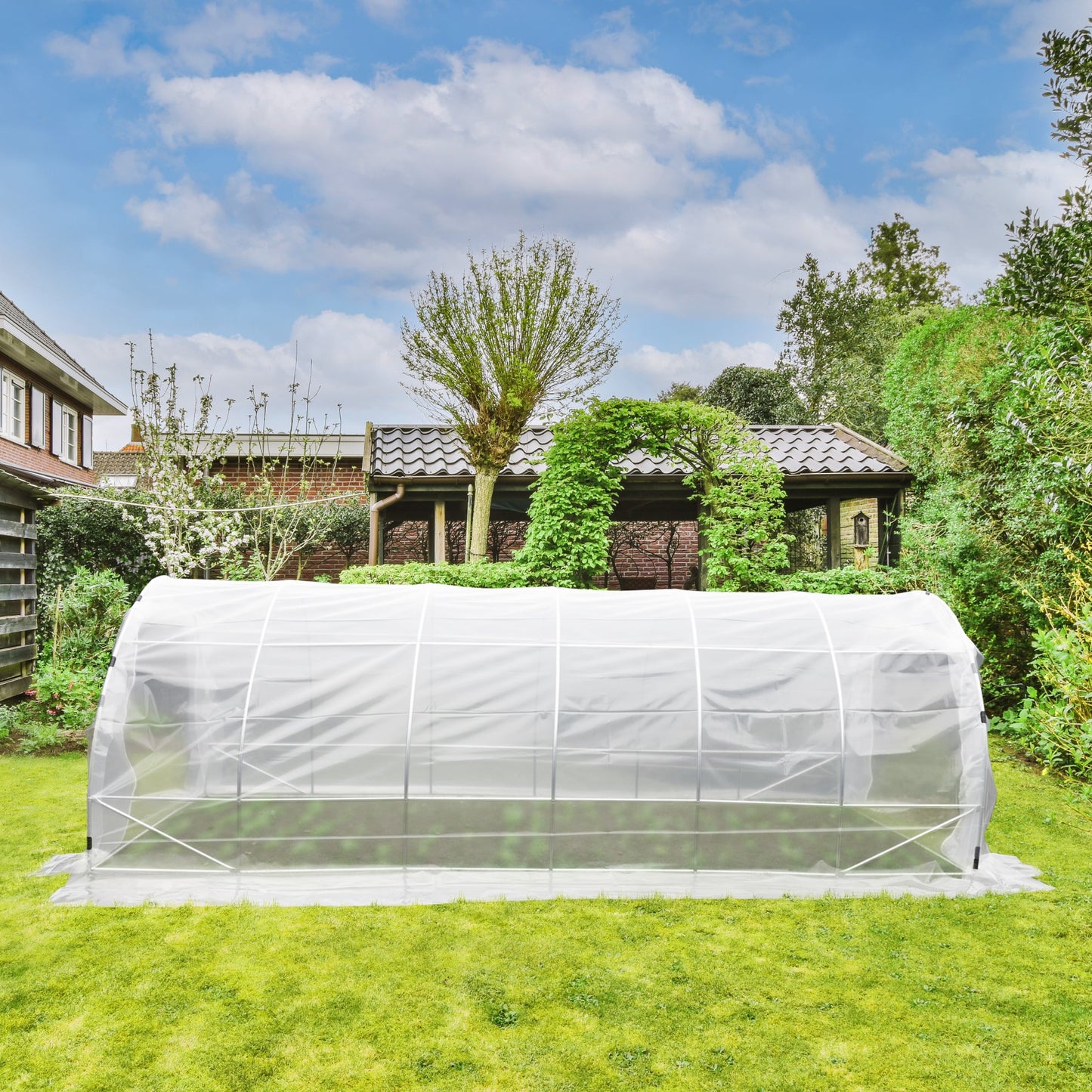 Galvanized Pipe and PE Walk-in Tunnel Greenhouse 20 FT x 10 FT x 7 FT, with Zippered Roll-up Door, Uv Proof & Waterproof & Rust-Proof, Transparent - Aoodor