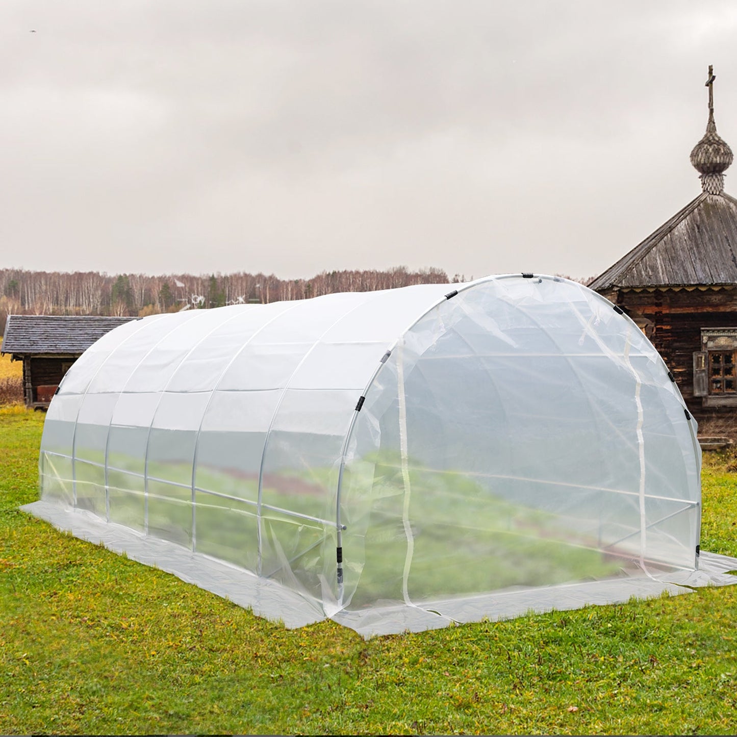 Galvanized Pipe and PE Walk-in Tunnel Greenhouse 20 FT x 10 FT x 7 FT, with Zippered Roll-up Door, Uv Proof & Waterproof & Rust-Proof, Transparent - Aoodor