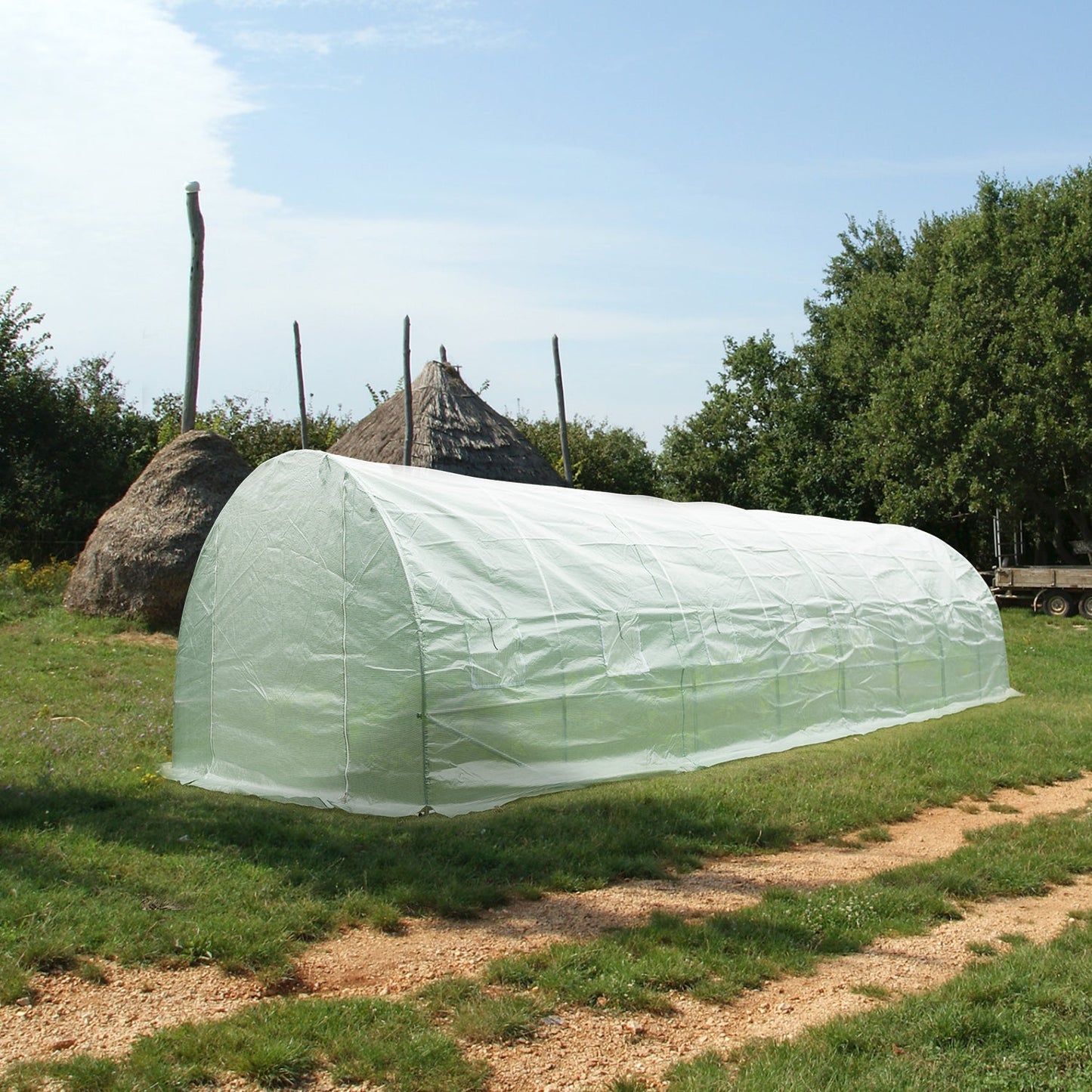 Galvanized Pipe and PE Walk-in Tunnel Greenhouse 26 FT x 10 FT x 7 FT, with Zippered Roll-up Door and 16 Roll-up Side Windows Green - Aoodor