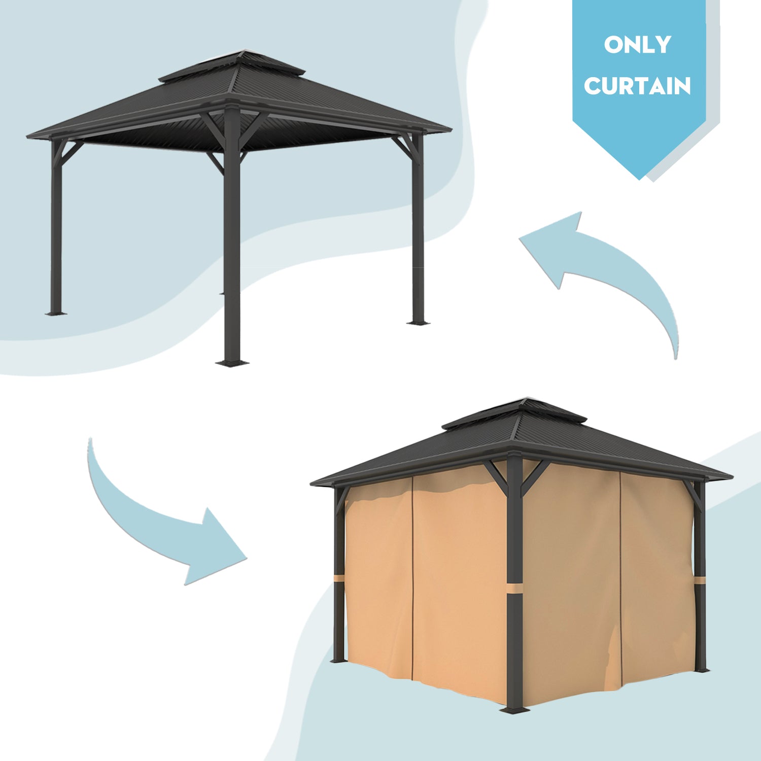 Gazebo Curtain Replacement - Universal 4-Panel Sidewalls 10' x 12'(Curtain Only) Gazebo part Aoodor   