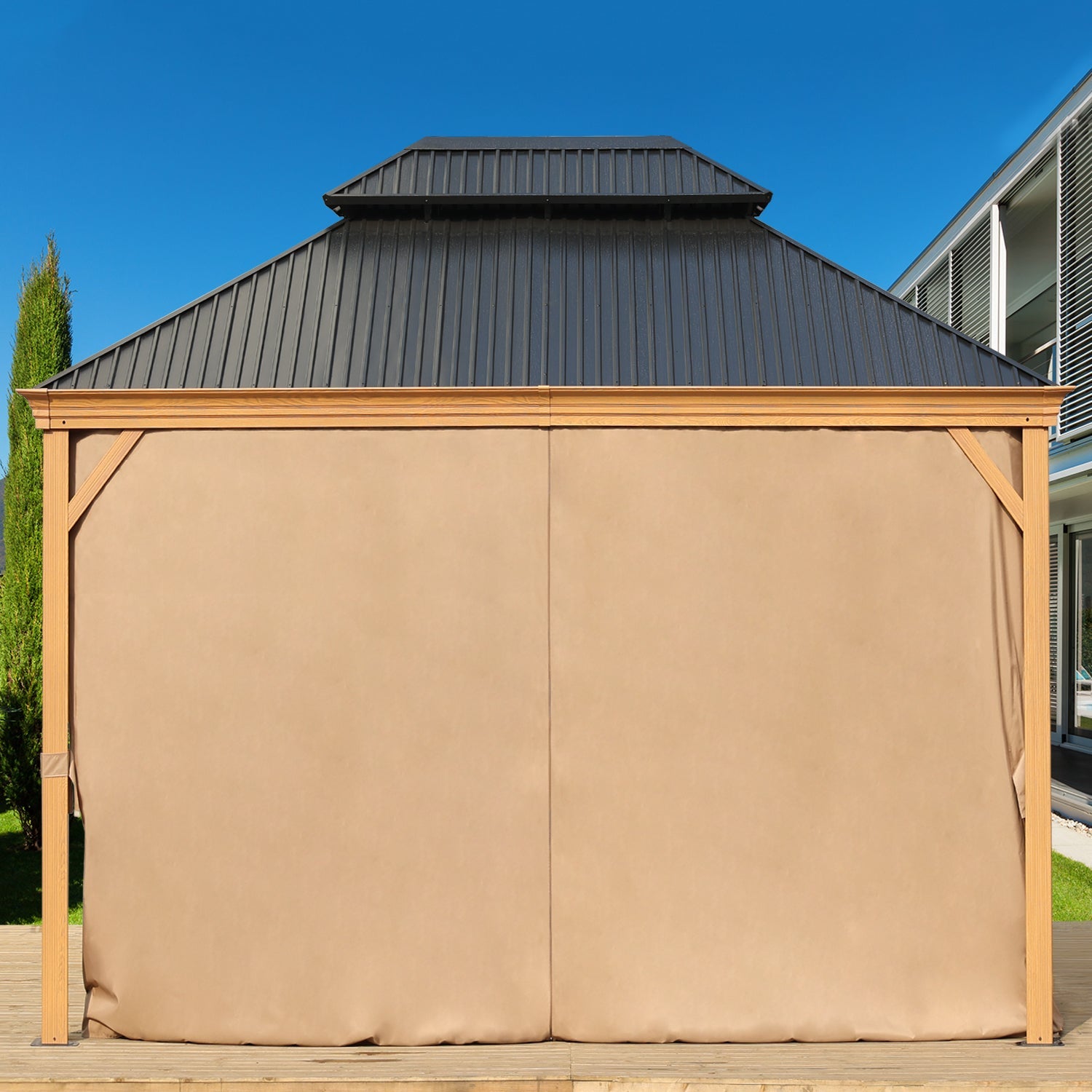 Gazebo Curtain Replacement - Universal 4-Panel Sidewalls 10' x 12'(Curtain Only) Gazebo part Aoodor Brown  