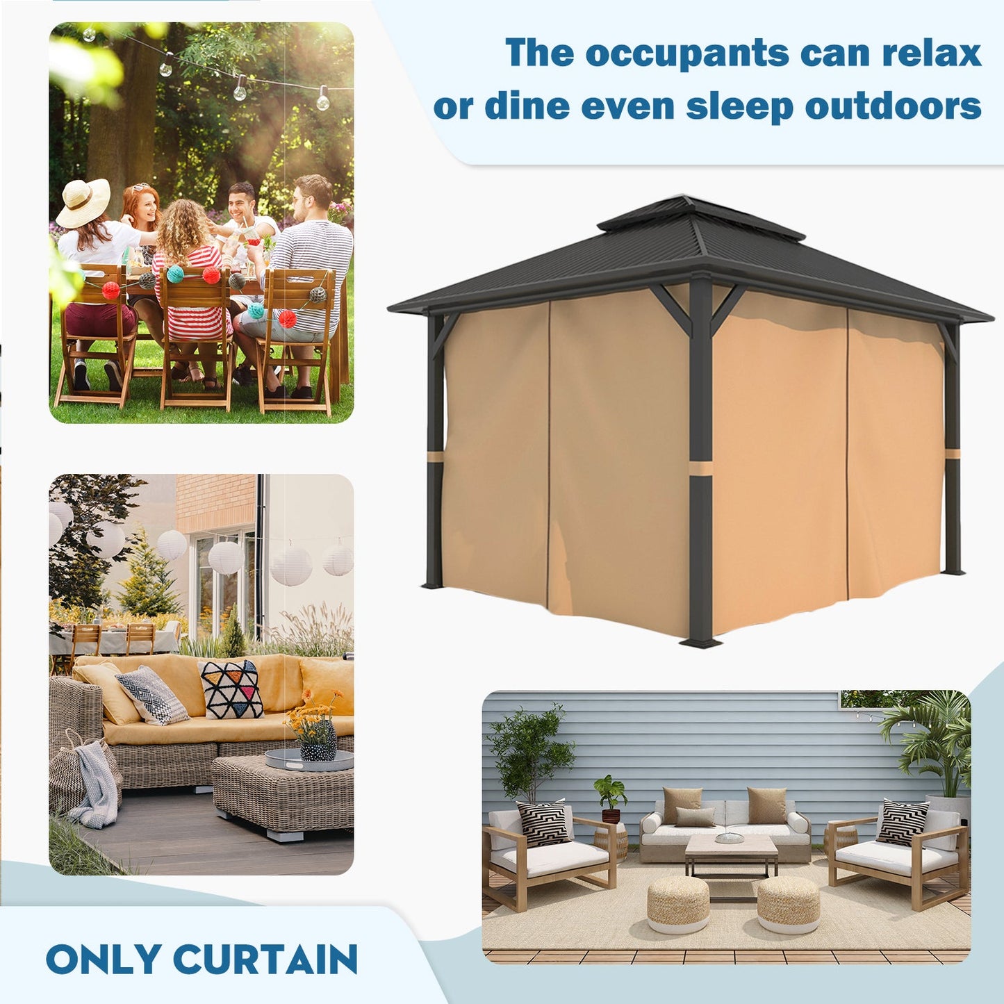 Gazebo Curtain Replacement - Universal 4-Panel Sidewalls 10' x 13' (Curtain Only) Gazebo part Aoodor   