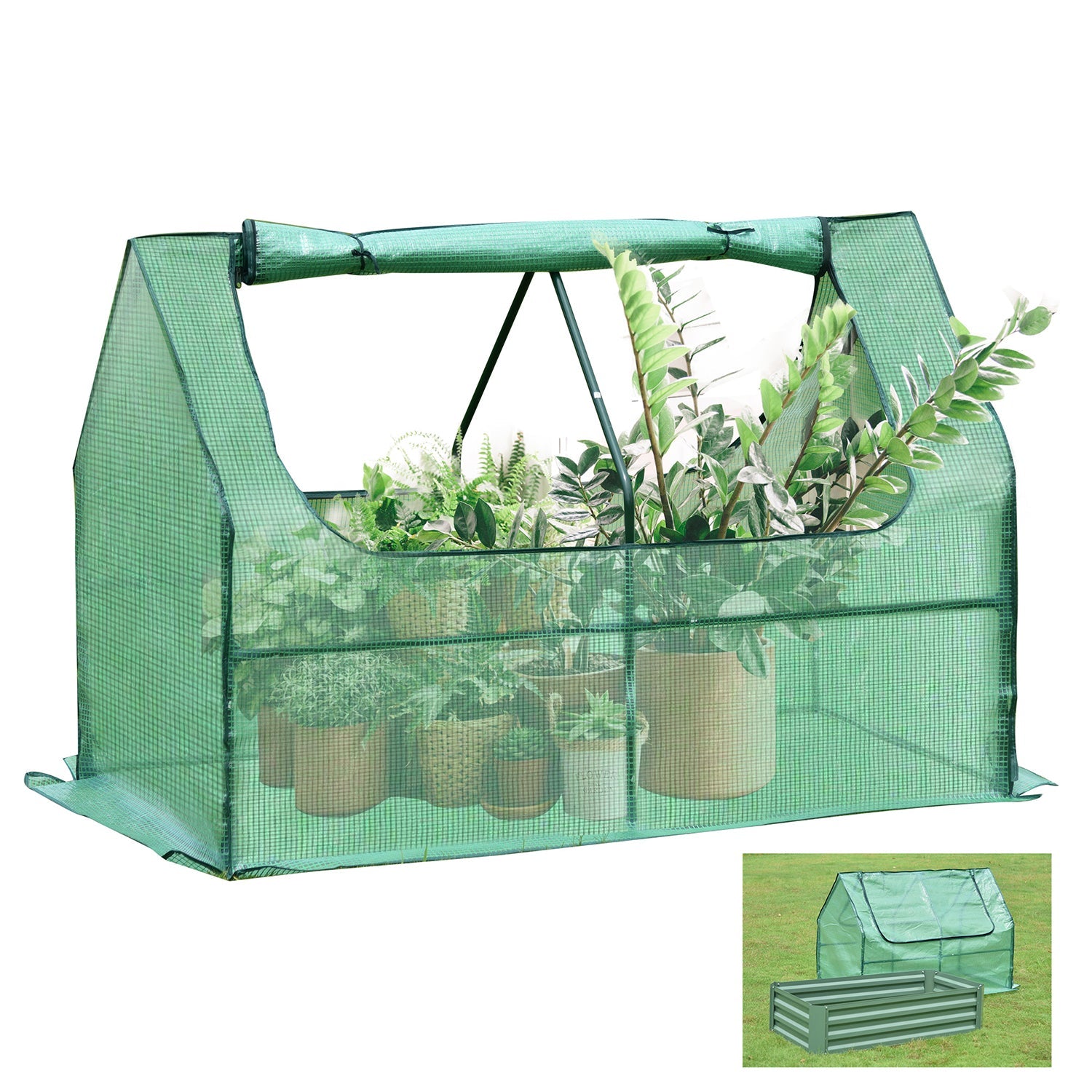 Greenhouse With Raised Garden Beds Greenhouse Aoodor 4 x 2 x 3 Ft. Green Cover  