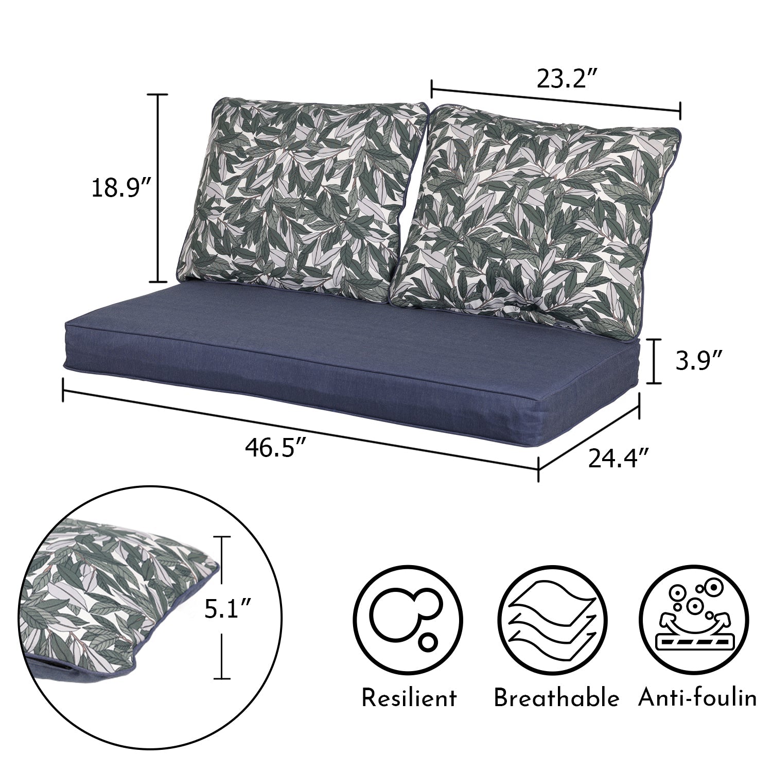 3 Piece Loveseat Cushion Set Deep Seating with Dust Jackets Aoodor