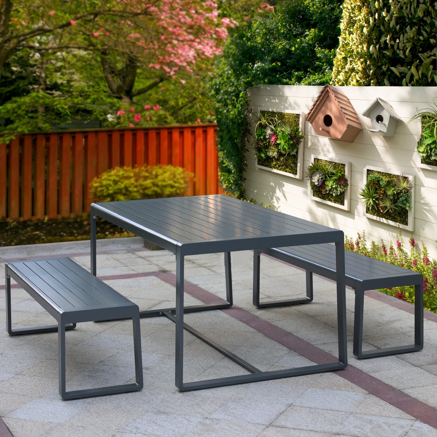 Outdoor 3-Piece Aluminum Picnic Table Set,  Rectangular Patio Dining Table with Benches Furniture Aoodor LLC   