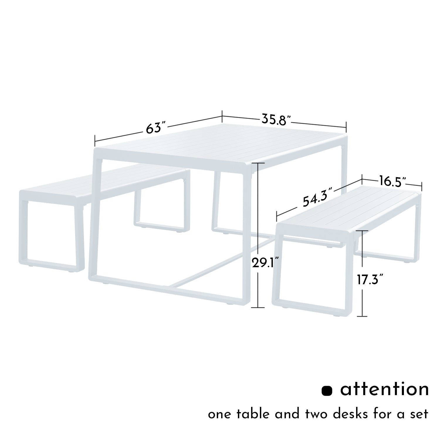 Outdoor 3-Piece Aluminum Picnic Table Set,  Rectangular Patio Dining Table with Benches Furniture Aoodor LLC   