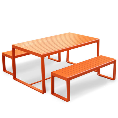 Outdoor 3-Piece Aluminum Picnic Table Set,  Rectangular Patio Dining Table with Benches Furniture Aoodor LLC Orange  