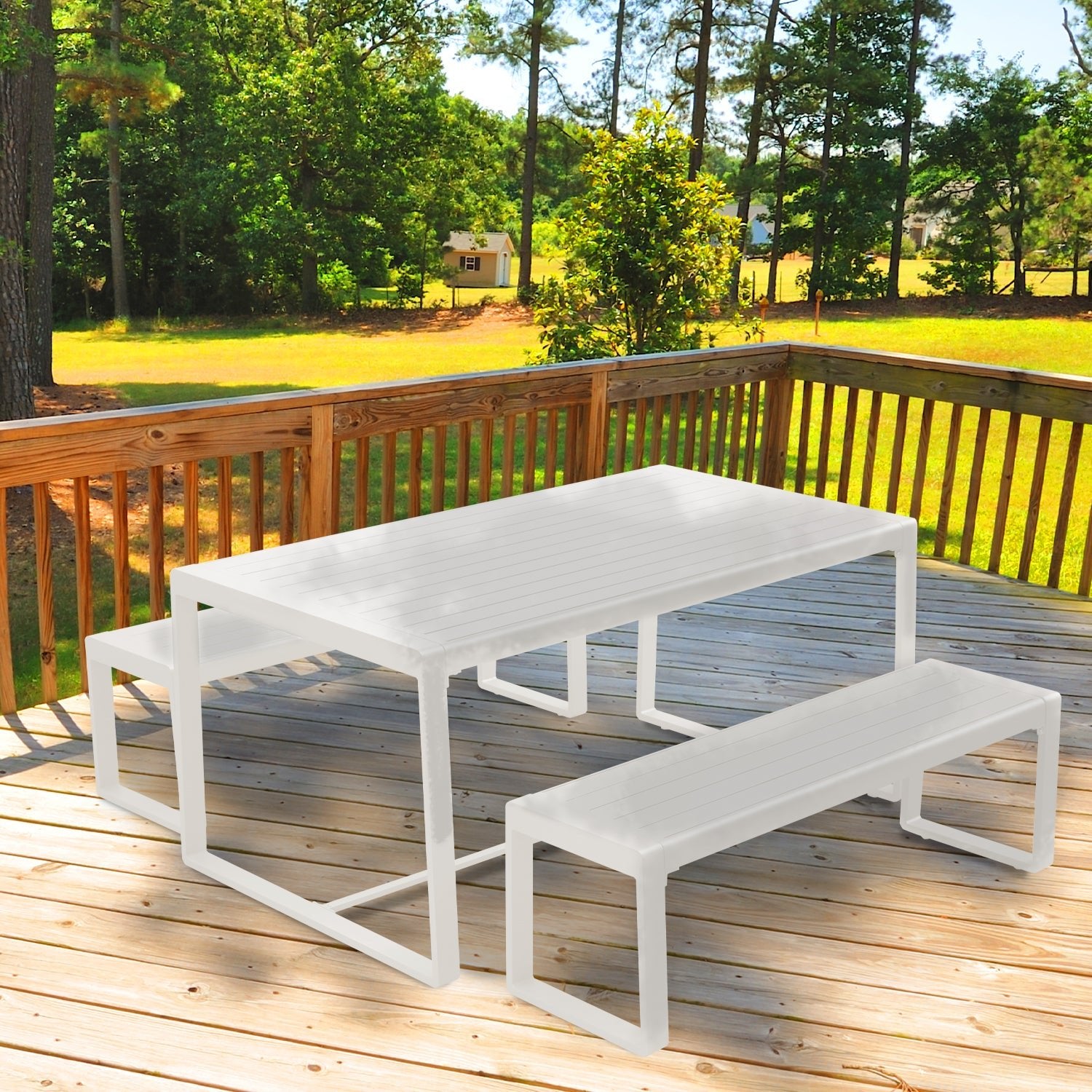 Outdoor 3-Piece Aluminum Picnic Table Set,  Rectangular Patio Dining Table with Benches Furniture Aoodor LLC   