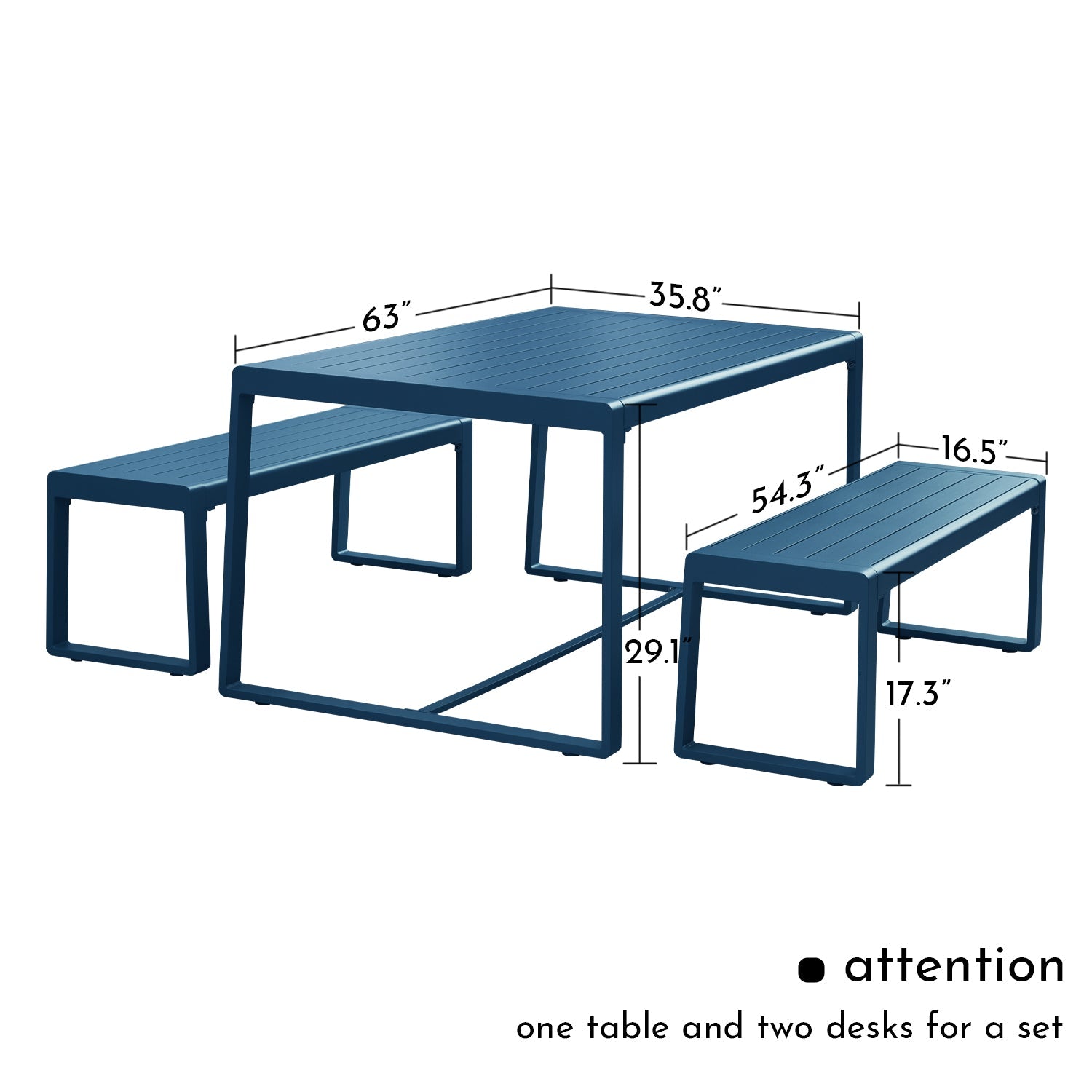 Outdoor 3-Piece Aluminum Picnic Table Set,  Rectangular Patio Dining Table with Benches Furniture Aoodor LLC   