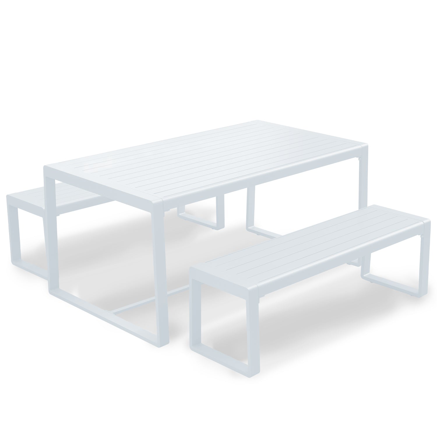 Outdoor 3-Piece Aluminum Picnic Table Set,  Rectangular Patio Dining Table with Benches Furniture Aoodor LLC White  