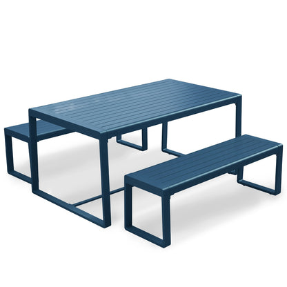 Outdoor 3-Piece Aluminum Picnic Table Set,  Rectangular Patio Dining Table with Benches Furniture Aoodor LLC Blue  