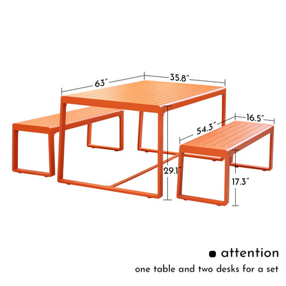 Outdoor 3-Piece Aluminum Picnic Table Set,  Rectangular Patio Dining Table with Benches Furniture Aoodor LLC   