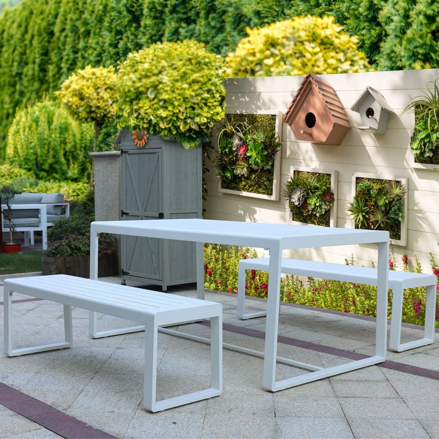 Aluminum outdoor dining set with bench sale