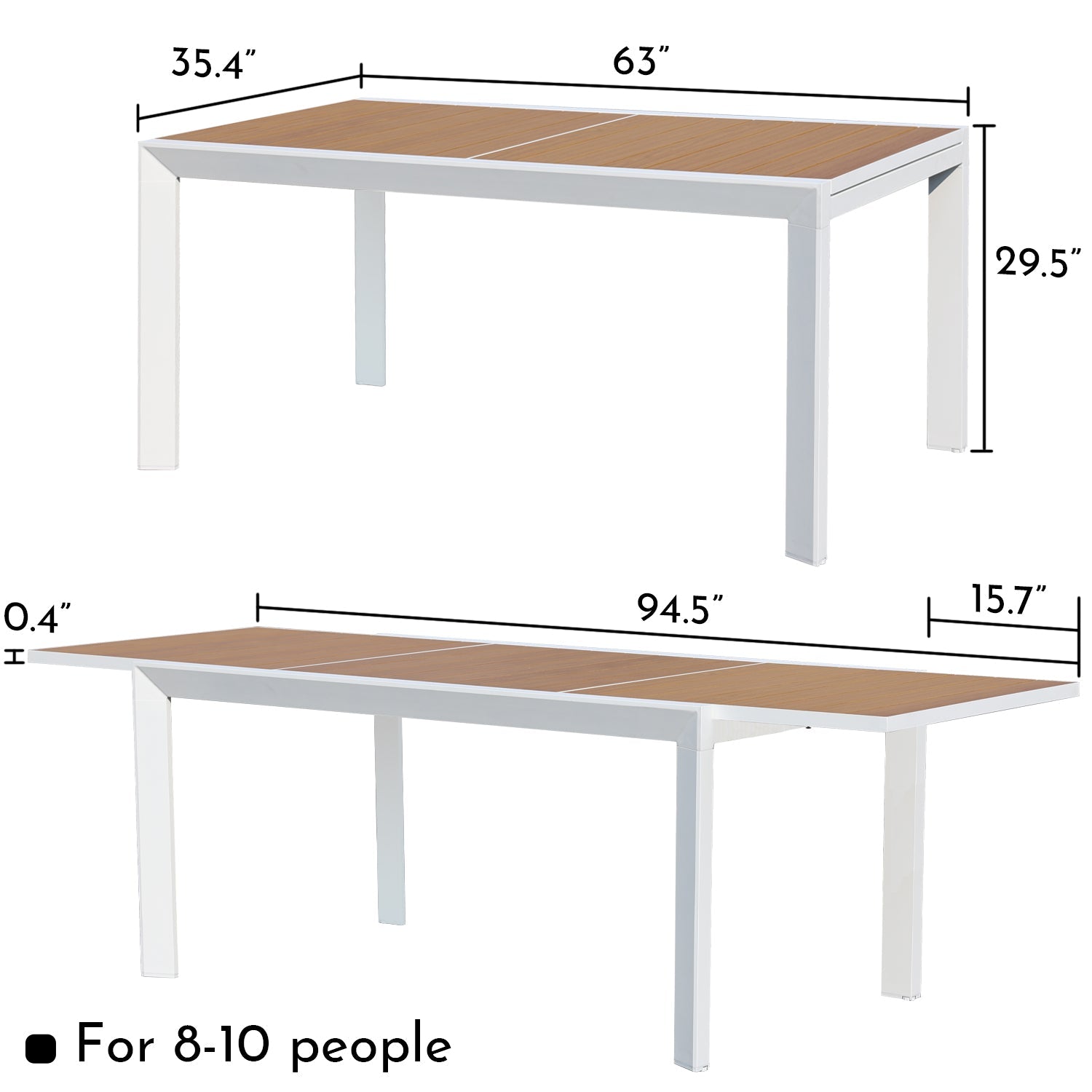 Outdoor 6-10 Person Aluminum Patio Extendable Dining Table - Modern Rectangular Table for Patio, Deck, Garden, Courtyard (Table Only) Furniture Aoodor LLC   