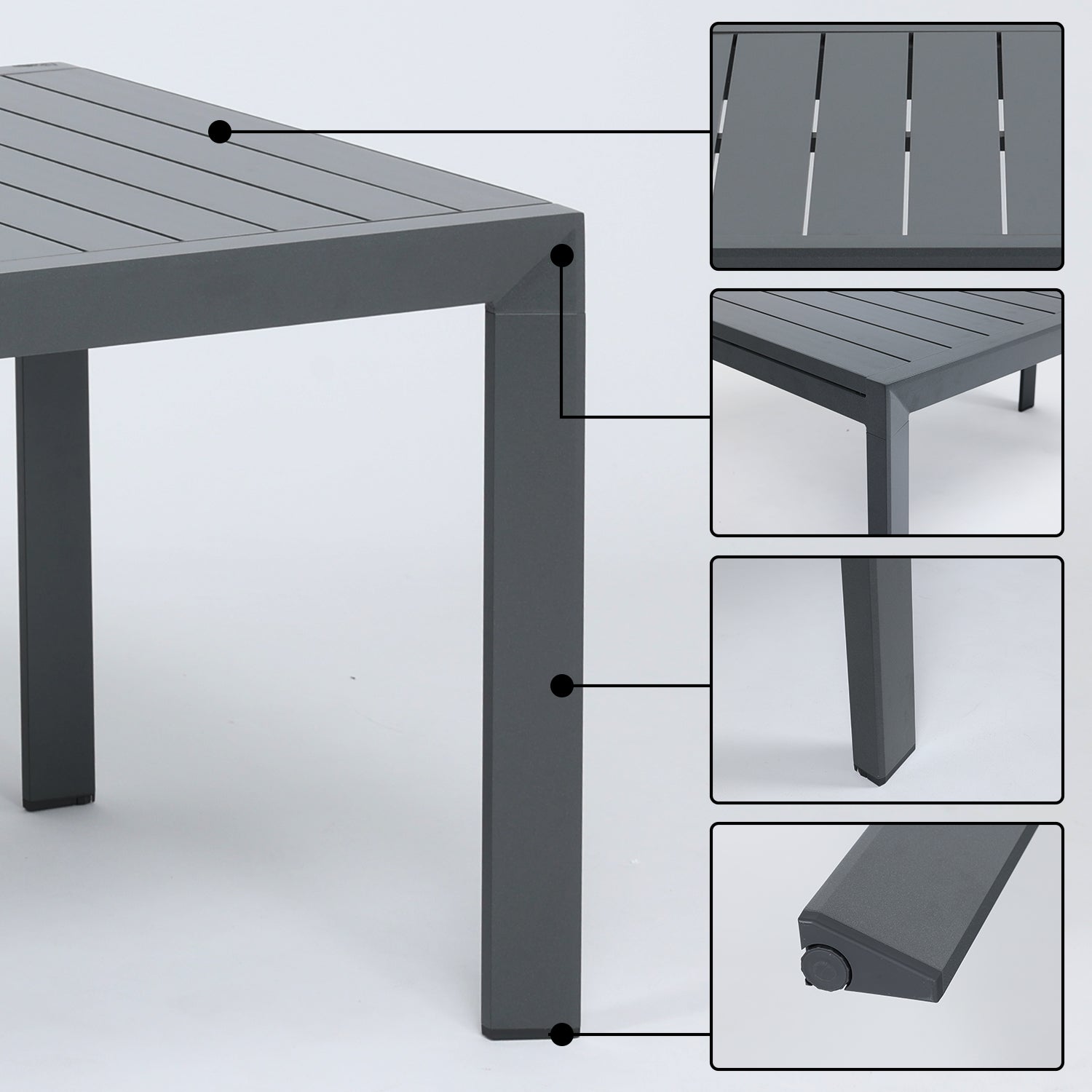 Outdoor 6-10 Person Aluminum Patio Extendable Dining Table - Modern Rectangular Table for Patio, Deck, Garden, Courtyard (Table Only) Furniture Aoodor LLC   