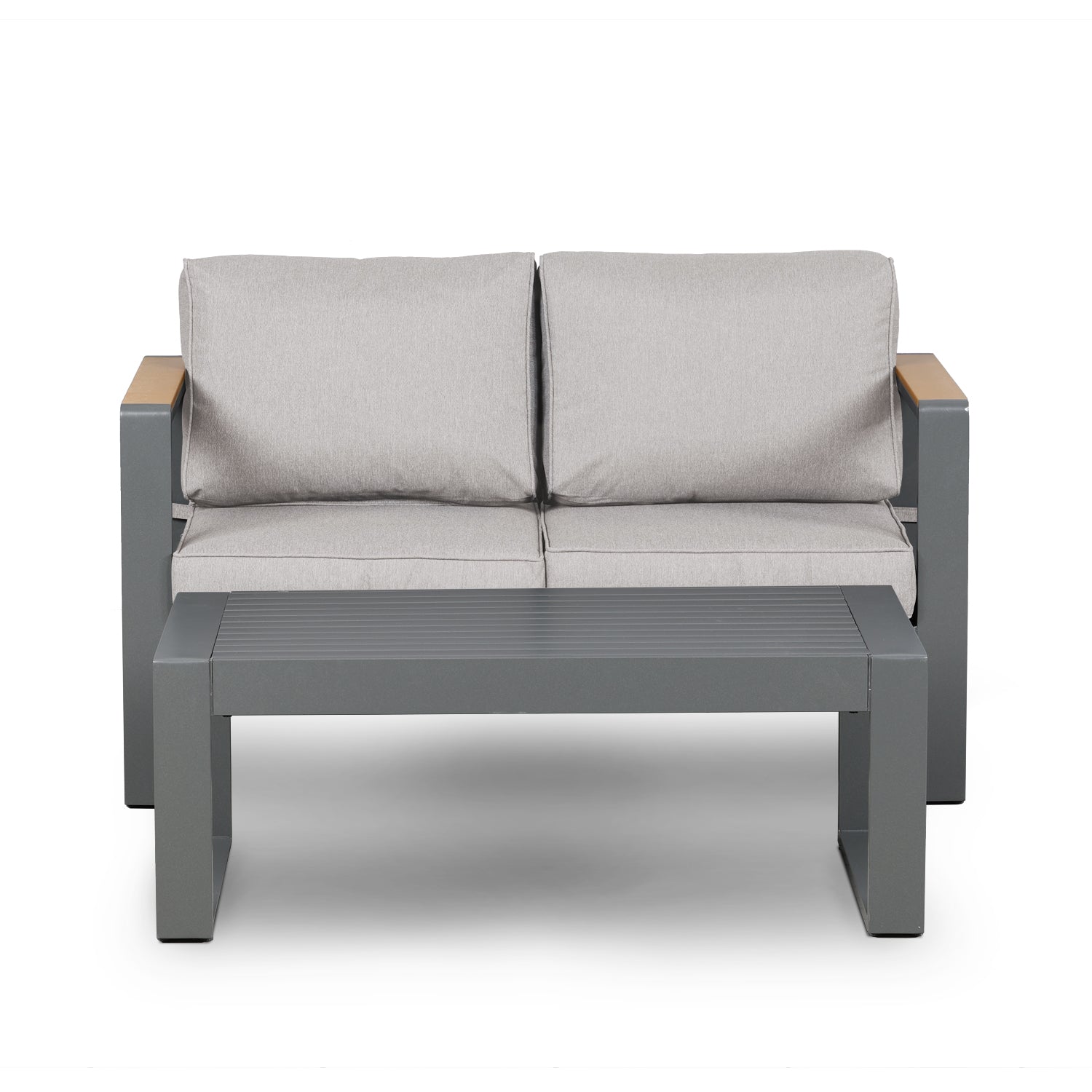 Outdoor Loveseat Sofa with Coffee Table Furniture Aoodor LLC Light Grey  