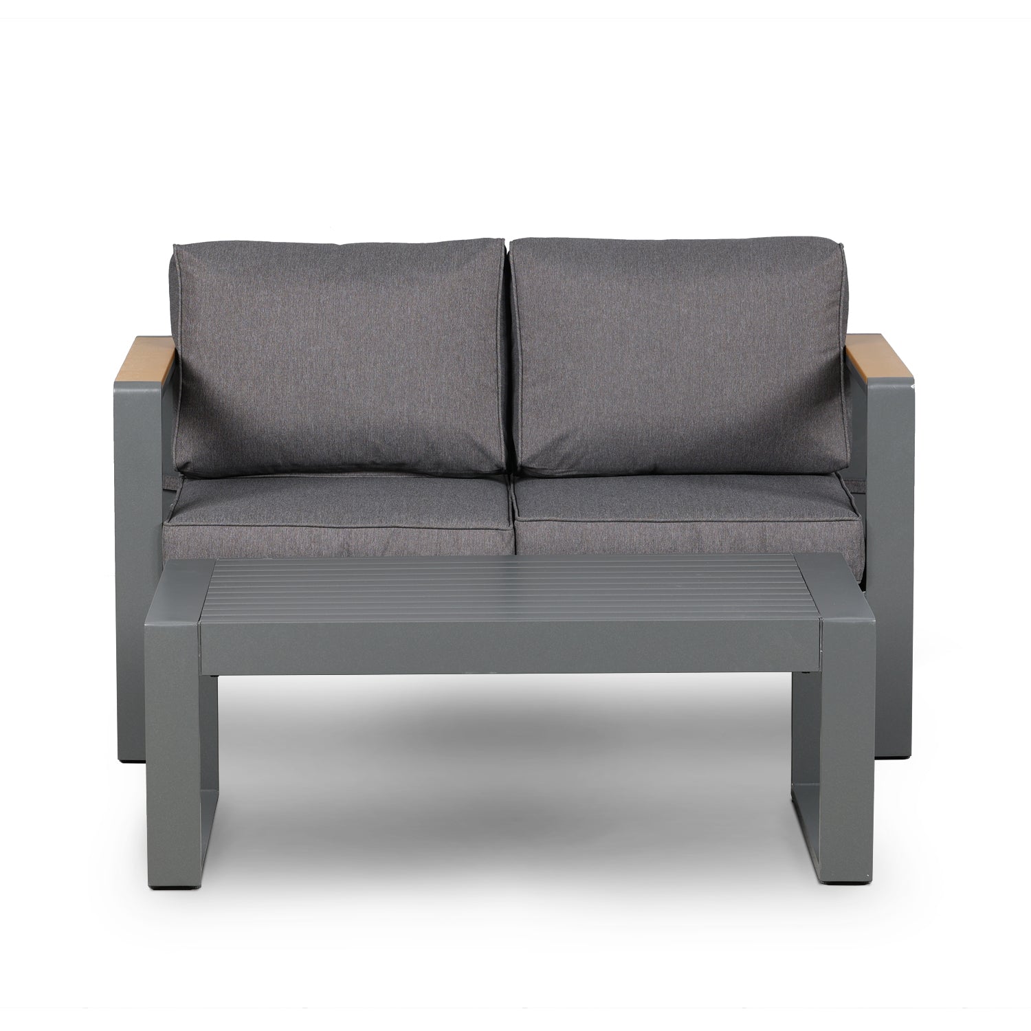 Outdoor Loveseat Sofa with Coffee Table Furniture Aoodor LLC Grey  