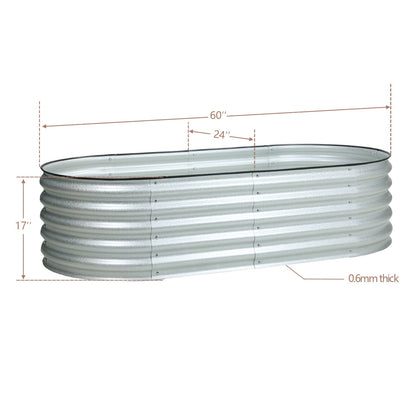 Oval Modular Aluzinc Raised Garden Bed- Silver Planter Aoodor LLC   