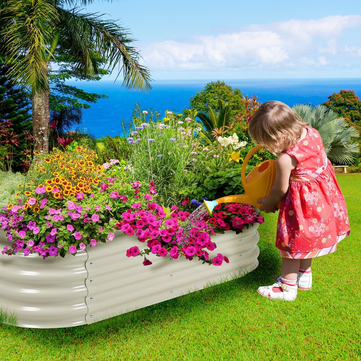 Oval Modular Aluzinc Raised Garden Bed- Silver Planter Aoodor LLC   