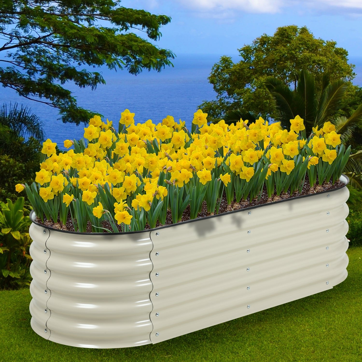 Oval Modular Aluzinc Raised Garden Bed- Silver Planter Aoodor LLC   