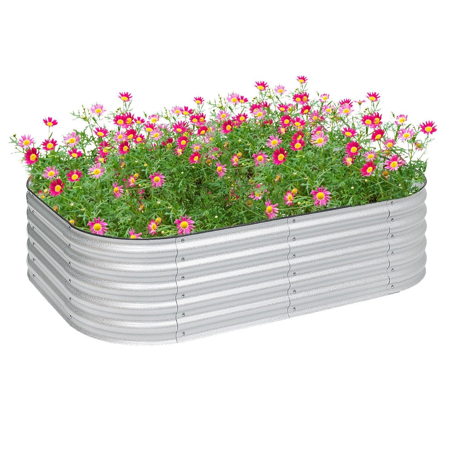 Oval Modular Aluzinc Raised Garden Bed- Silver Planter Aoodor LLC   