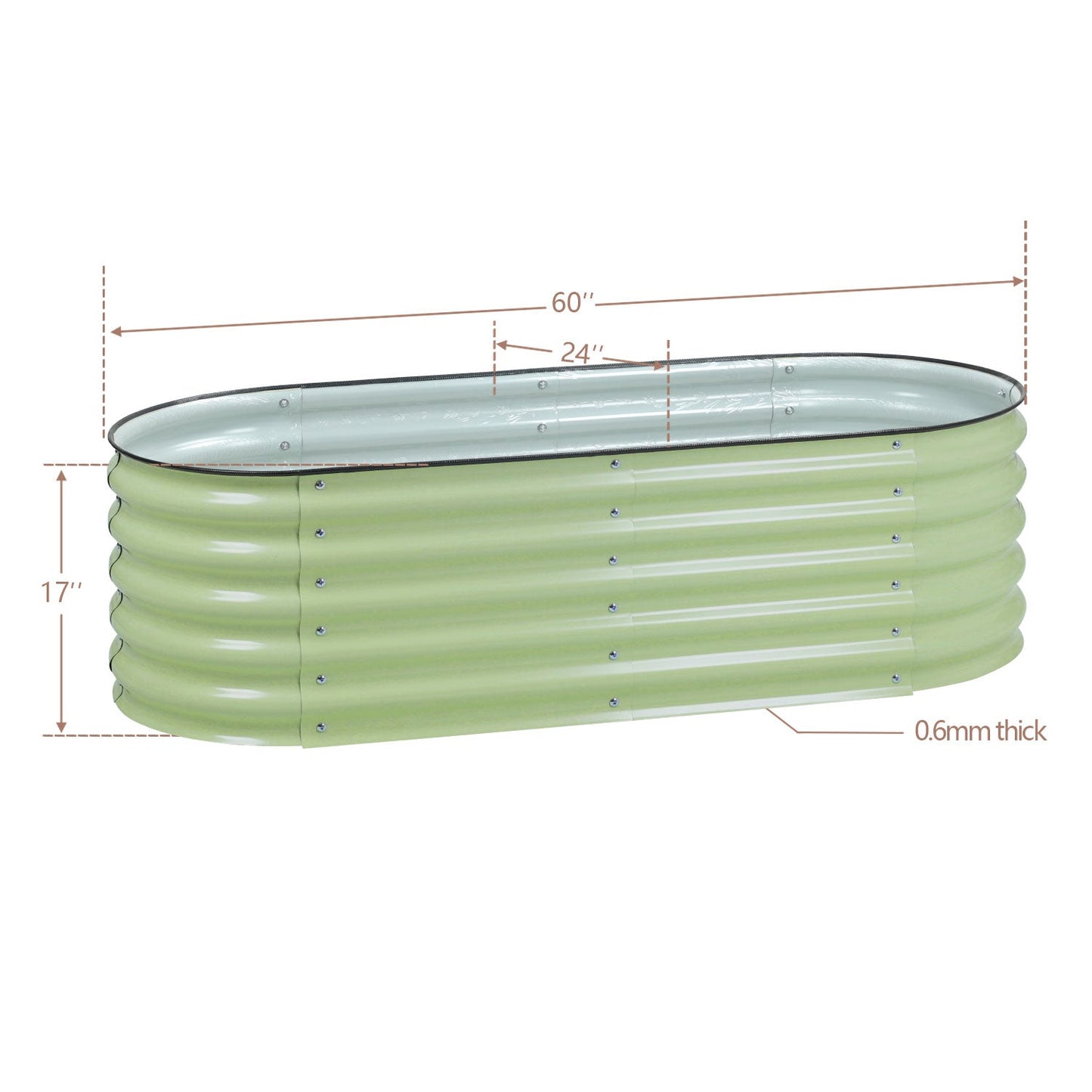 Oval Modular Aluzinc Raised Garden Bed- Silver Planter Aoodor LLC   