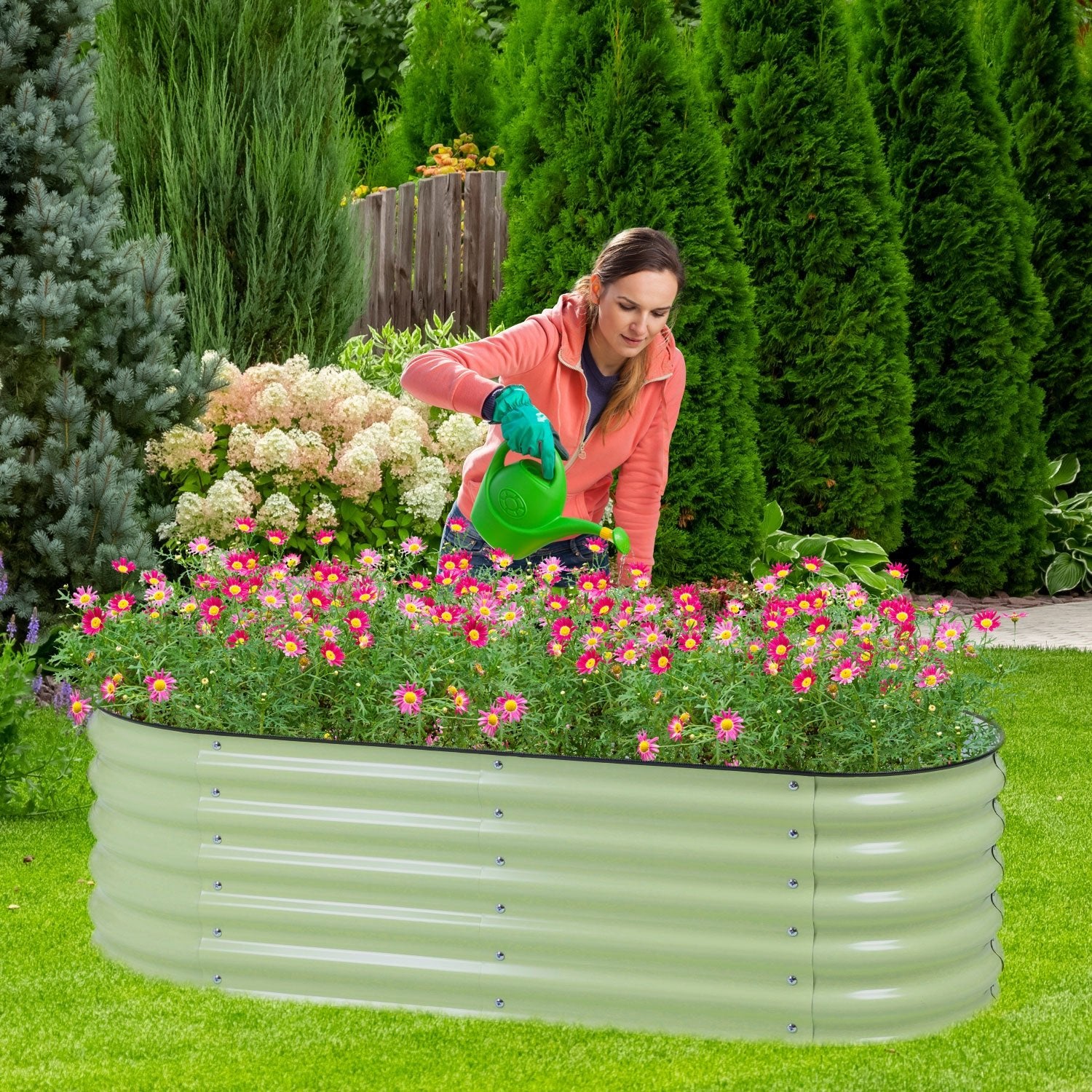 Oval Modular Aluzinc Raised Garden Bed- Silver Planter Aoodor LLC   