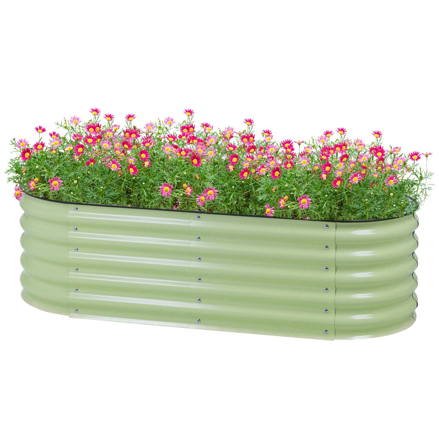 Oval Modular Aluzinc Raised Garden Bed- Silver Planter Aoodor LLC   