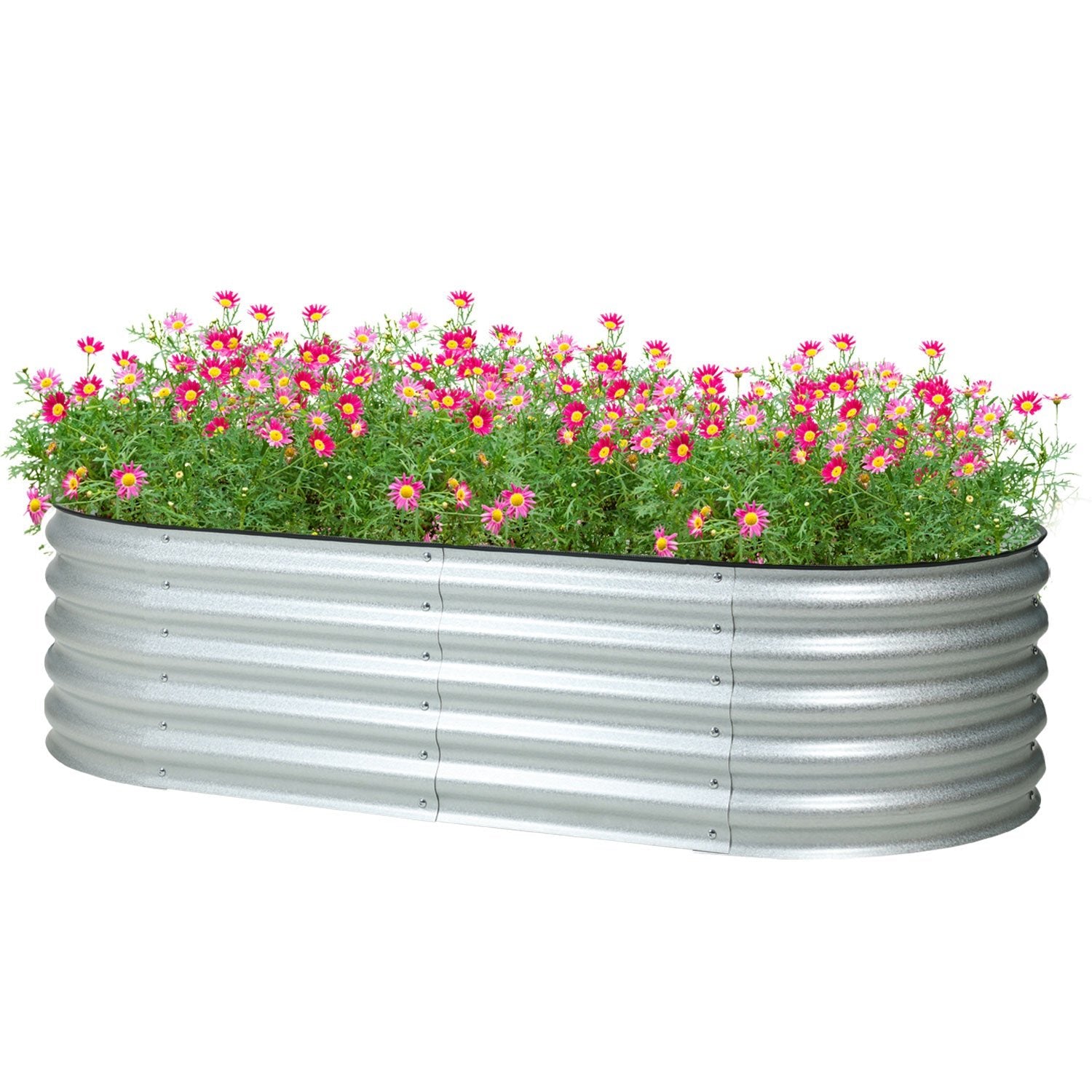 Oval Modular Aluzinc Raised Garden Bed- Silver Planter Aoodor LLC   