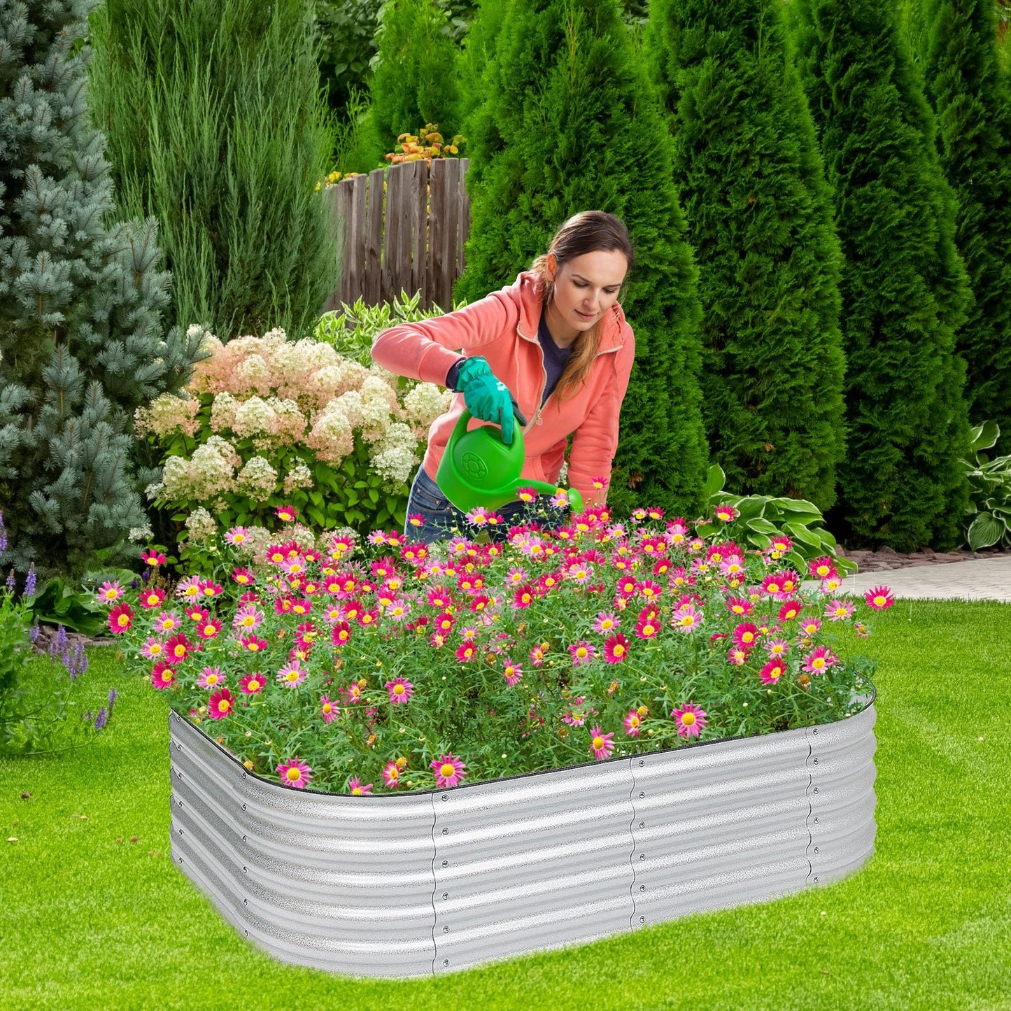 Oval Modular Aluzinc Raised Garden Bed- Silver Planter Aoodor LLC   