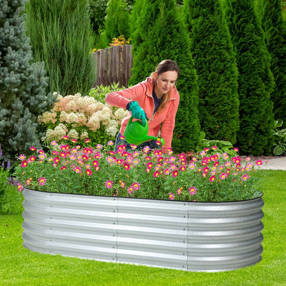 Oval Modular Aluzinc Raised Garden Bed- Silver Planter Aoodor LLC   