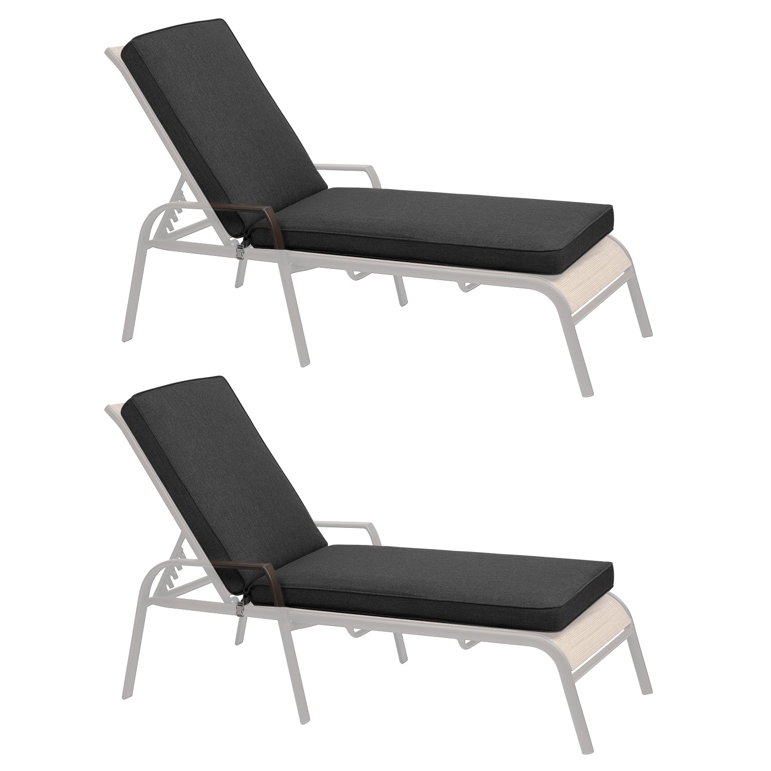 Patio Chaise Lounger Cushions Set of 2, Olefin Fabric, Water-Resistant, 72x21x3 Inches(Only Cushions) CUSHION Aoodor Charcoal  