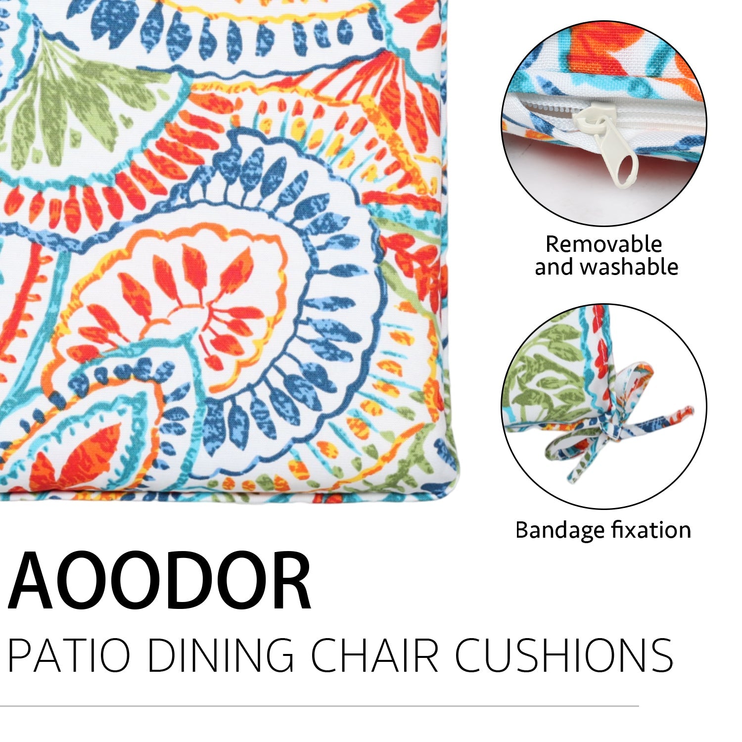 Patio Dinning Chair Cushion with Ties 19.7''X 18.9'' - Set of 4 CUSHION Aoodor   