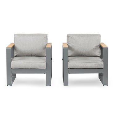 2 PCS Armchairs Aluminum Sofa Couch Deep Seat with Thick Cushions Furniture Aoodor LLC Sofa 2 PCS Light Grey 