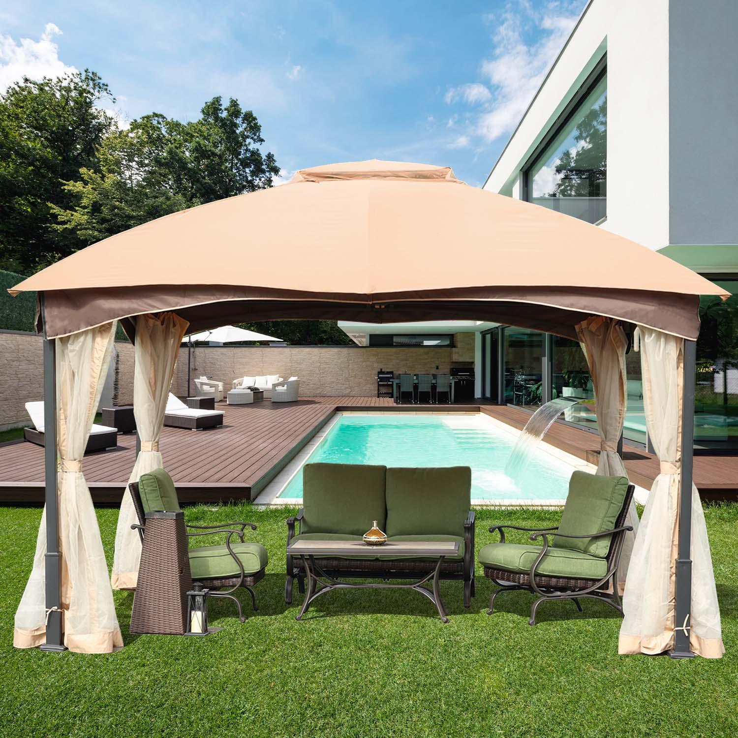 Patio Gazebo Metal Frame with Mesh Netting Canopy Top Aoodor