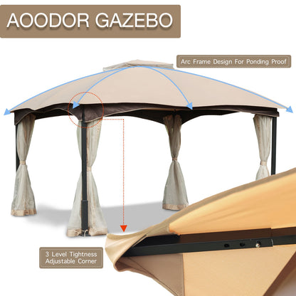 Patio Gazebo Metal Frame with Mesh Netting Canopy Top Gazebo Aoodor LLC   