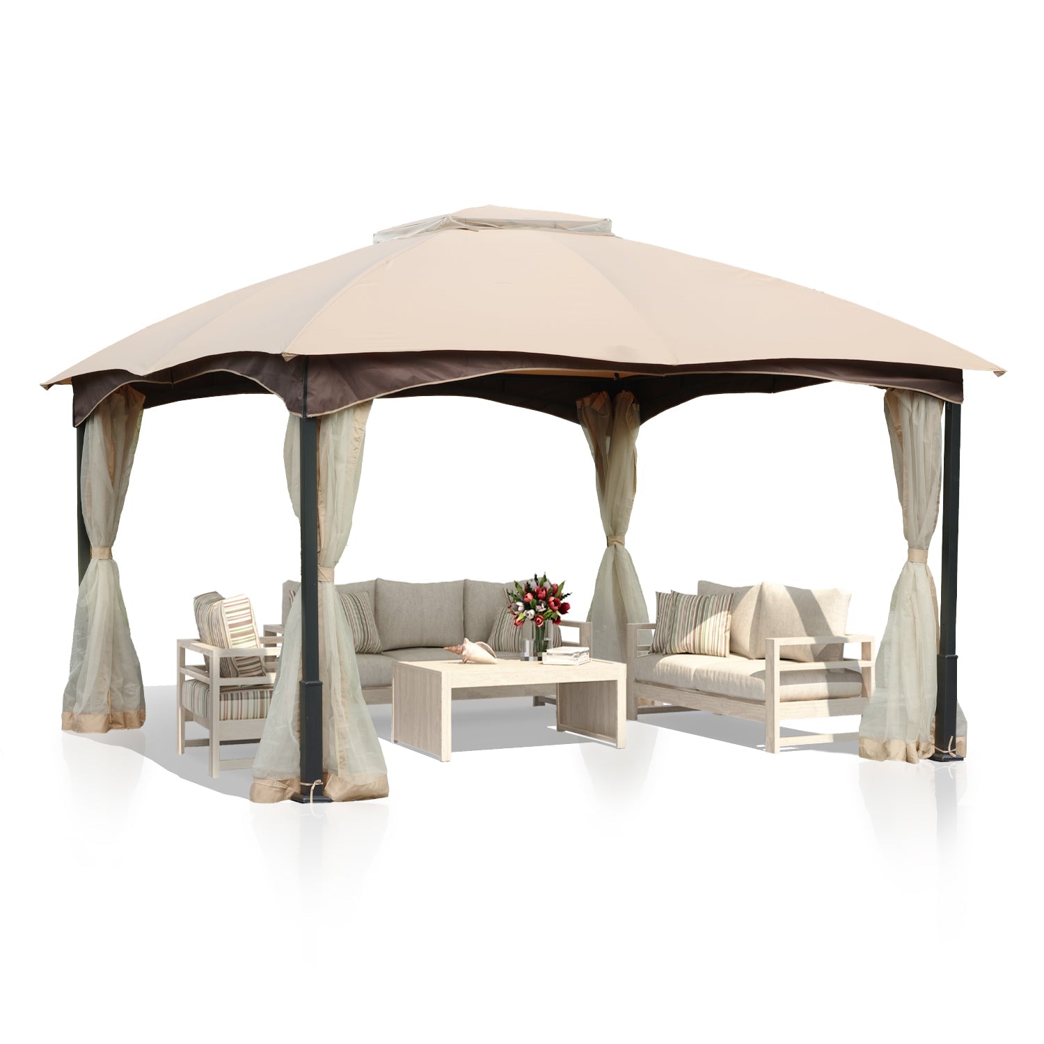 Patio Gazebo Metal Frame with Mesh Netting Canopy Top Gazebo Aoodor LLC 10'x 12'  