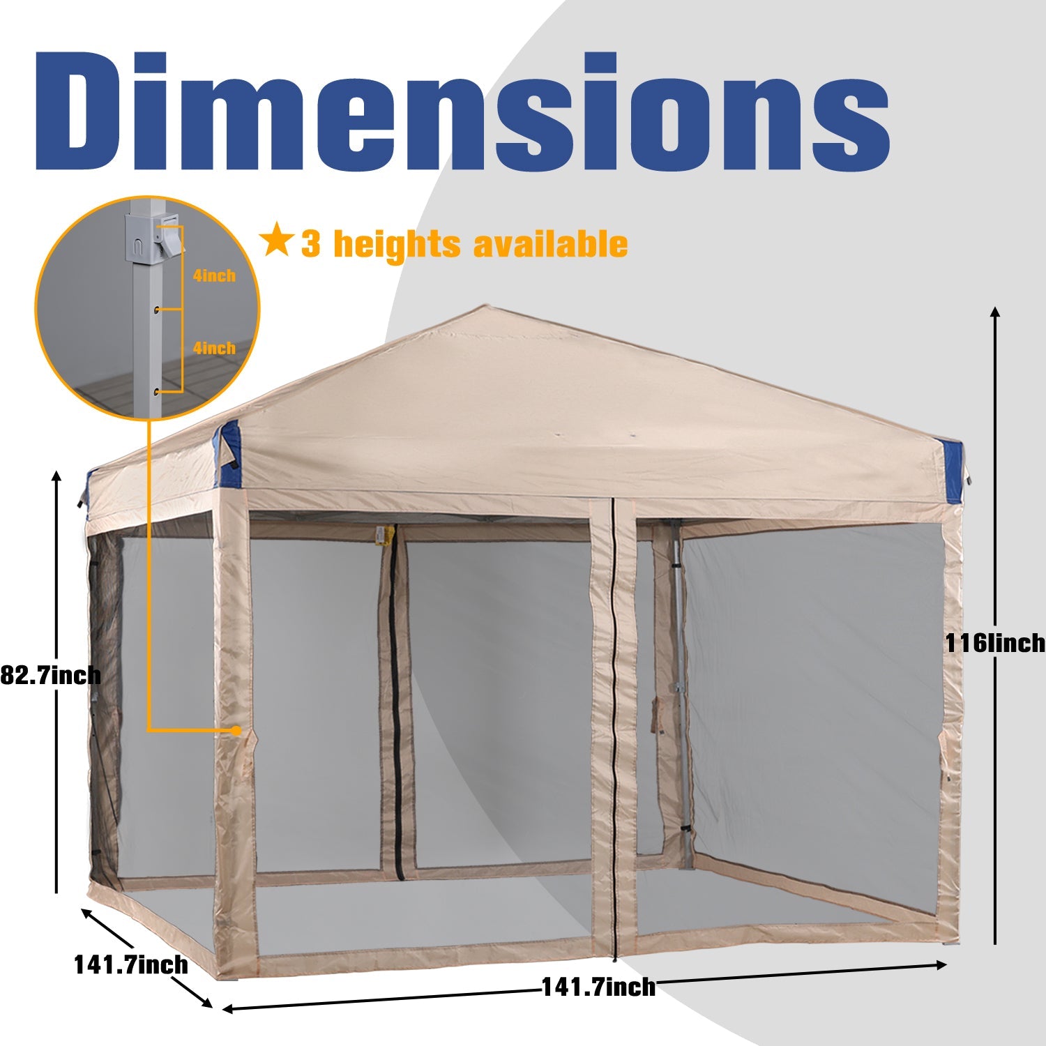 Pop Up Canopy Tent with Removable Mesh Sidewalls Gazebo part Aoodor LLC Brown 12'×12' 