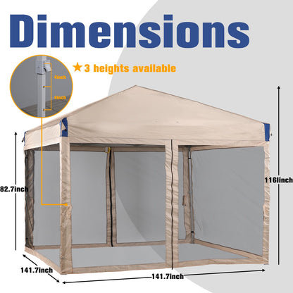 Pop Up Canopy Tent with Removable Mesh Sidewalls Gazebo part Aoodor LLC Brown 12'×12' 