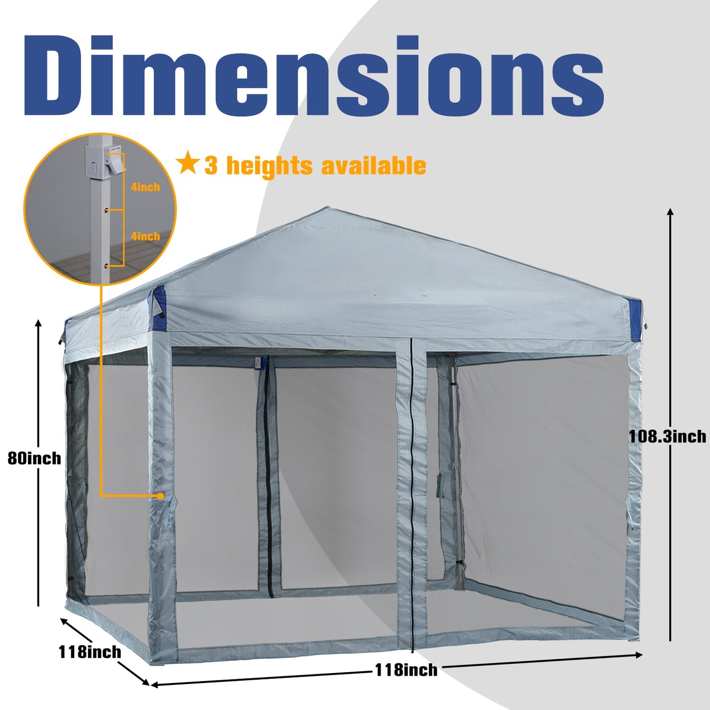 Pop Up Canopy Tent with Removable Mesh Sidewalls Gazebo part Aoodor LLC Grey 10'×10' 