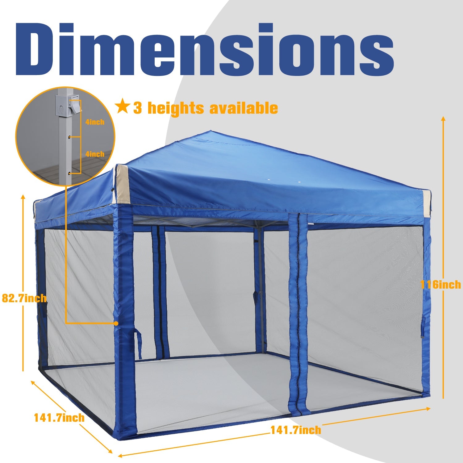 Pop Up Canopy Tent with Removable Mesh Sidewalls Gazebo part Aoodor LLC Blue 12'×12' 